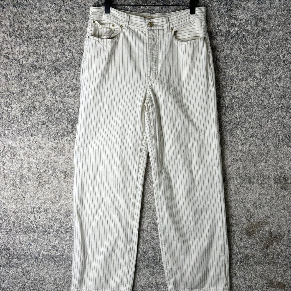 Madewell Pants Womens 26 White Stripe Cotton‎ High Rise Straight Leg Chino Denim